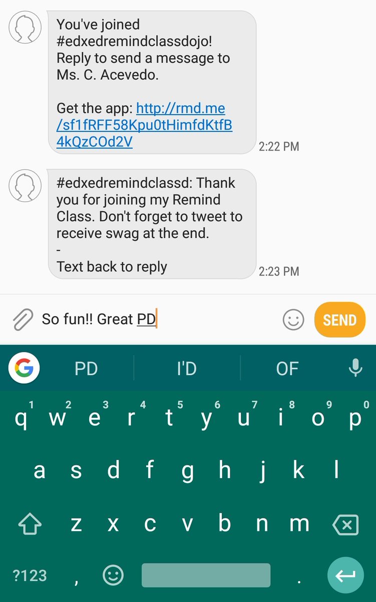SerenaFRDewey's tweet photo. Love the interactive aspect of @Acevedo493 Remind PD at #edxednyc #edxedremindclassdojo https://t.co/UQjANmYxya
