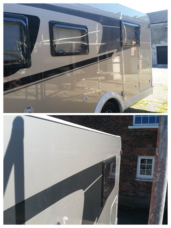 Towhoho's tweet photo. #Motorhome #scratchremoval &panel restoration, followed by our special long lasting synthetic wax to permanently seal in the shine! All completed at our workshop in the #CaSSoA gold rated Westby Hall #Caravan Storage centre. Contact us to see how we can restore the shine for you https://t.co/YF6bGSCEUV