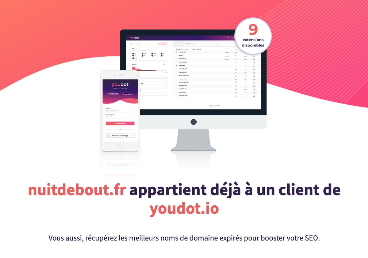 So long nuitdebout.fr ! Le nom de domaine est tombé entre les griffes de <a href="/YouDotApp/">Youdot</a>, qui l'a revendu aux enchères au plus offrant 🤬 🔥
Dans quelques jours, on saura qui est le vautour qui l'a racheté pour « booster sa visibilité SEO »