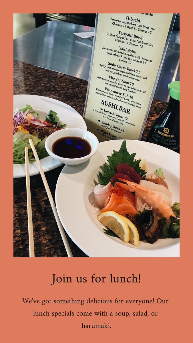 SodoSushi's tweet photo. Serving lunch from 11AM-3PM 😋 #sushi #orlandofl #sododistrict #downtownorlando #yelporlando https://t.co/hLy1G7wWBS