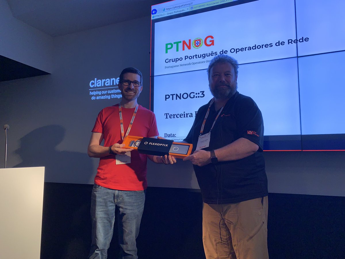 PTNOGnews's tweet photo. Congratulations to @jaimefordham for winning the competition prize - a Flexbox by @flexOptix, presented by @calanish at the end of a successful .@PTNOGnews #PTNOG3 https://t.co/9my31PEXoI