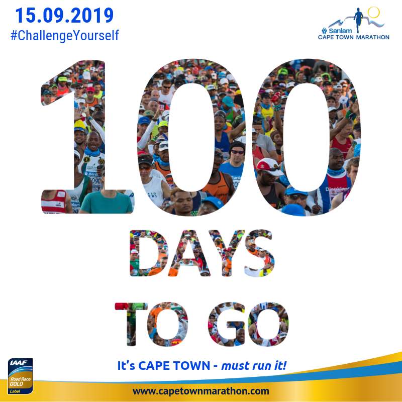 CTMarathon's tweet photo. And just like that we have 100 days to go! We are so excited - are you?
#ChallengeYourself! #Half2Full #ChallengeAccepted
Sign up: https://t.co/9k4arzsBg7
Date: 15th September 2019 Africa is our home - this is our race!
It's Cape Town - must run it! https://t.co/uupr5gV8ho