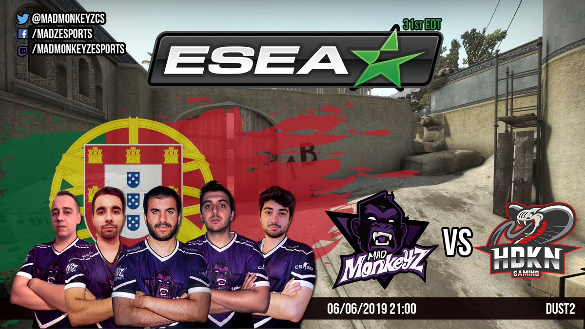 MadMonkeyzCS's tweet photo. Voltamos à luta contra os @HDKNGmng em mais um jogo da @ESEA 31.
Vamos lá 🐒🐒

#GoMadz #MMzArena #Clickdarts https://t.co/bbLFxV28QJ