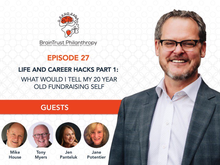 Our latest episode of the BrainTrust Philanthropy Podcast is SO good, we had to make it a two part series! <a href="/mikebungalow/">Mike House (he/him)</a>, <a href="/TonyMyersCan/">Tony Myers</a>, @JenPanteluk, and <a href="/jp1310/">Jane Potentier (she/her)</a> share with us, what they would tell their 20 year old #fundraising self. Listen here:

ow.ly/6ow950uwFNo