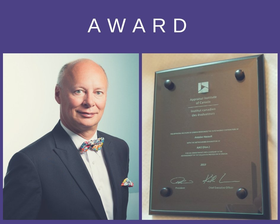 TDSLaw's tweet photo. Today at a National Conference of the Appraisal Institute of Canada with over 450 appraisers present from across Canada, our Partner Antoine Hacault was presented this honorary designation. Congratulations! https://t.co/OqESzyRJgD