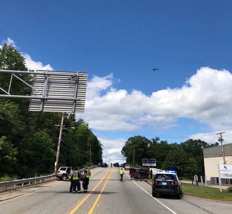 AuburnMAPolice's tweet photo. Route 20 closed at Millbury Street and at School Street in both directions due to motor vehicle crash involving at least 2 vehicles. Serious injuries involved. ⁦@CEMLEC_News⁩ Crash Reconstruction and ⁦@MassStatePolice⁩ investigating/assisting https://t.co/8rbRvseufr
