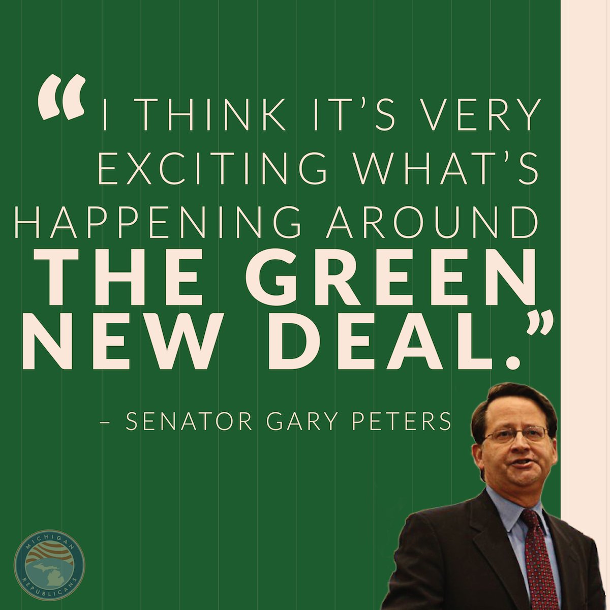 MIGOP's tweet photo. Apparently, @garypeters thinks it is exciting to crush Michigan's economy, and for 1000's of jobs to be eliminated in our state.
#NotForMI #VoteHimOut https://t.co/yCcAjcEz8v