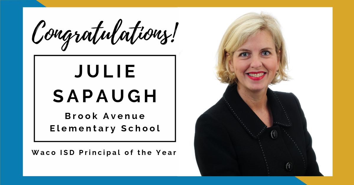 Congratulations to Julie Sapaugh, principal at Brook Avenue Elementary, for being named Waco ISD's 2018-2019 Principal of the Year! A special thank you to <a href="/CentralNatlBank/">Central National Bank</a> for their generosity in giving Ms. Sapaugh a $1000 award.