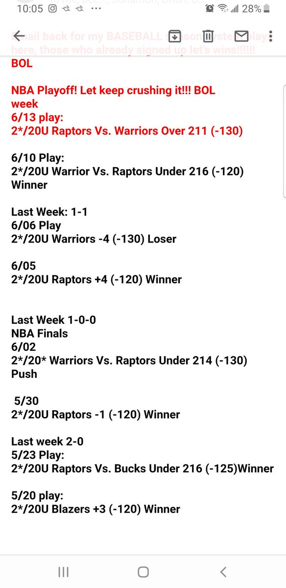 ThaTrueHustla's tweet image. Exclusive players congrats on another gigantic winning day/week/ month and year! Casht hat BIG 20* IN @NBA FINALS @warriors vs. @Raptors Over!!! Boom and @Raptors to win finals series! Boom yes! " I'm tha greatest sports capper!"