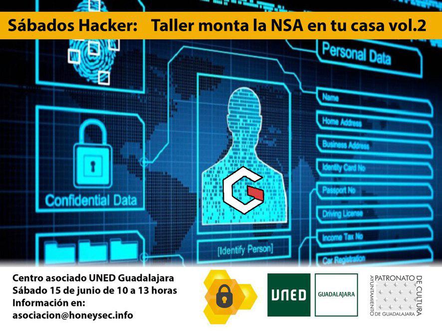 DerechodelaRed's tweet photo. Mañana nos vemos en #SabadoHacker de @Honey_SEC con el taller de @ivanPorMor @gIntelSeg “Monta la NSA en tu casa v.2". https://t.co/AUd5nBiQNs