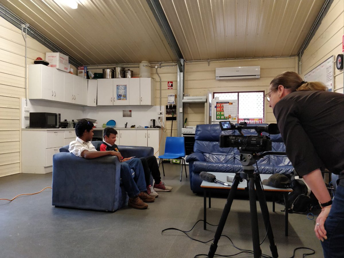 WhiteRibbonAust's tweet photo. We are so impressed by these Indigenous young men from the Clontarf Academy - today they are interviewing members of the Inverell community today about respectful relationships, violence against women, being an active bystander, and gender stereotypes. #RoleModels #AMansIssueToo https://t.co/8YFqFyQ4IS