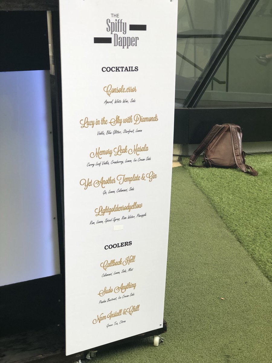 This year, courtesy of The Spiffy Dapper, we have cool cocktails and cool cocktail names 😎 #jsconfasia