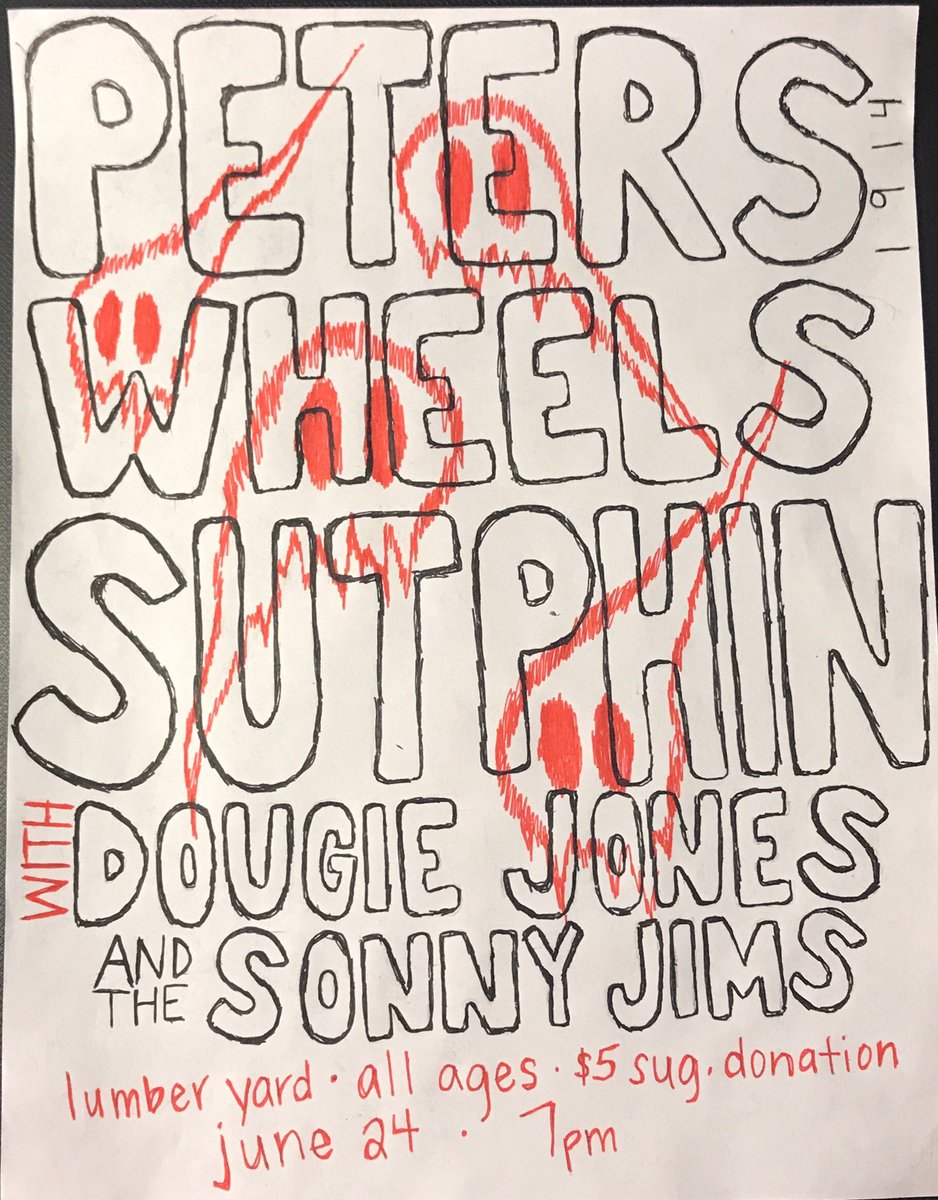 Next hometown show is June 24th at the Lumber Yard with <a href="/peters1914/">Peters 1914</a>, <a href="/djandthesjs/">Dougie Jones & the Sonny Jims</a> and Wheels from Fort Collins, CO! 
All Ages
$5 Suggested Donation
Starts at 7!

Flyer Courtesy of Anna Merchant!!