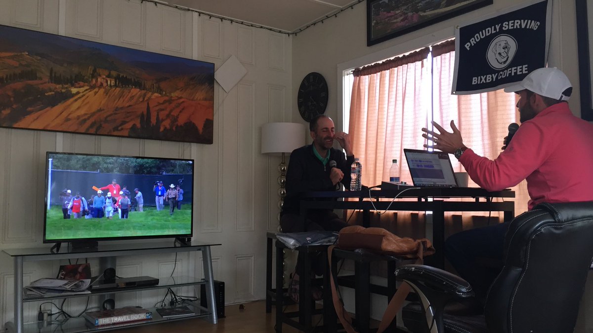 Back at the Bixby House listening to @the_woke_yolk trying to convince a US Open Champion that par should be abolished and floating the concept of half-par holes.