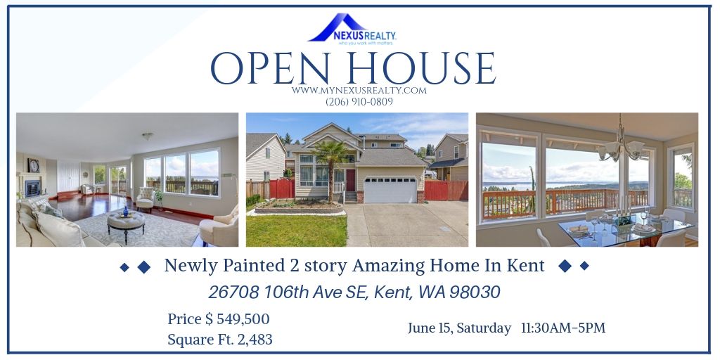 🏡 #OPEN_HOUSE 📣
Newly painted 2 story Amazing hone in Kent with 
4🛏 3🚿 2🚗 2🔥 Sq.Ft.: 2,483

OPEN HOUSE: 
June 15, 2019 11:30AM to 5PM

😉 See you there!

#Kent #HouseForSale #NexusTeam #RealEstate #RealEstateServices #RealEstateInvestment