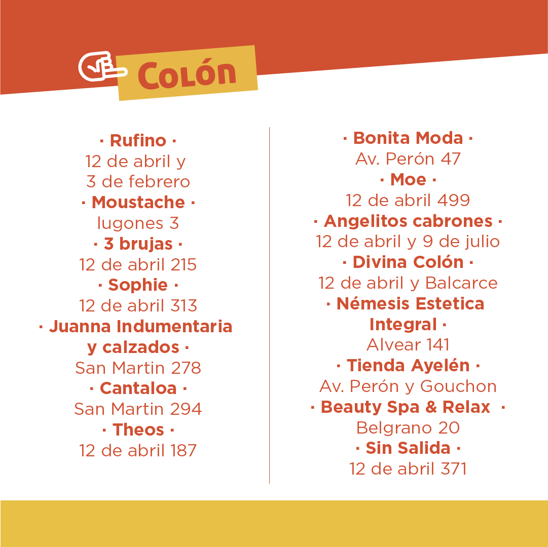 ColoFestOne's tweet photo. Sumate a esta #OndaColorada que se viene con la mejor!
Con tu entrada a la #ColoFestOne2019 tenés beneficios en todos estos locales 😎
.
.
#ColoFest #ColoManija https://t.co/5f6U2F8hQs