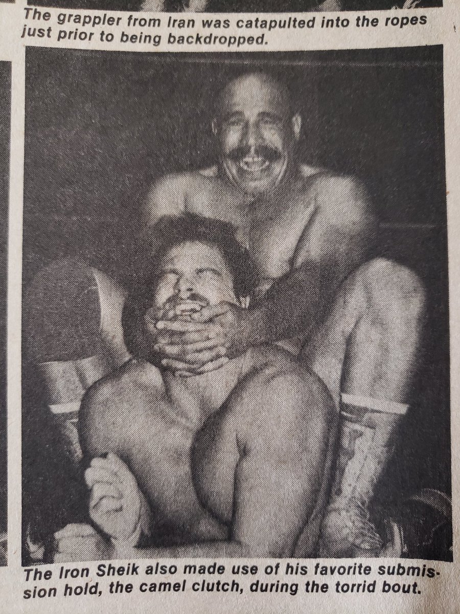 JasonRocheLAW's tweet photo. And finally, a rare photo of @the_ironsheik getting an opportunity to get his hands on Brian Blair and use the #camelclutch to #makehimhumble #oldcountryway #sheikybaby https://t.co/dFpYw2ZYOI