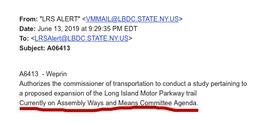 LAShepard221's tweet photo. The Motor Parkway Bill is on the NYS Assembly Ways & Means Committee Agenda!!! #A6413 #BikeQNS 🚲🎉
@MotorPkwyEast @QueensGreenway @joby_jacob @Daniel_A_Solow #BikeQNS https://t.co/9hCELJldX3
