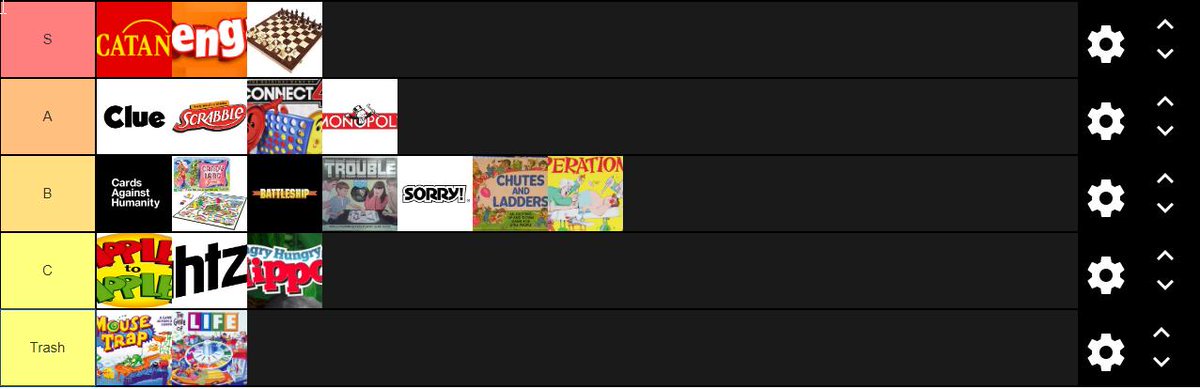 TitoKMF's tweet image. One of the tier lists I made on stream on board games. LOL #EasyContent