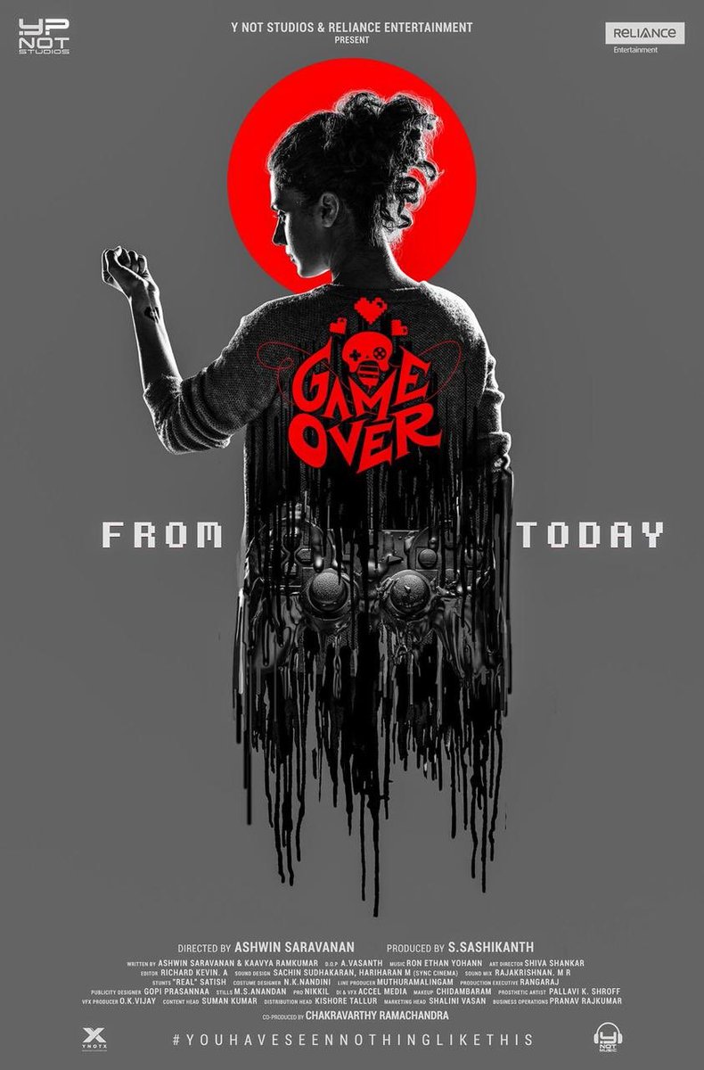 directormbalaji's tweet photo. Best wishes to @sash041075 @chakdyn @Ashwin_saravana @taapsee writer #KavyaRamkumar @sanchana_n @ramyavj #vinodhini and the whole team of #GameOver for the release today! 😊 @StudiosYNot @ynotxworld https://t.co/c03yNKCrhh