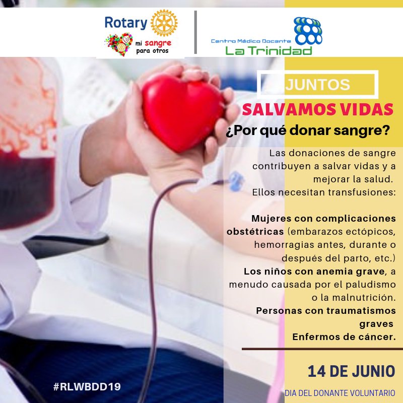 RotaryBaruta's tweet photo. @RotaryBaruta invita a promover la donación de sangre, creando conciencia para la toma de acción #DiaMundialDonanteDeSangre #RLWBDD19 @RotaryES #Rotary Inspiremos con nuestro ejemplo #JuntosSalvamosVidas https://t.co/sGcVzyyetz
