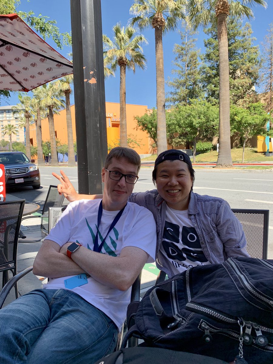 Lovely to meet my mentor in person for the first time! <a href="/twostraws/">Paul Hudson</a> thank you for all your help and support in increasing diversity in the tech world. Here’s to us avoiding more sunburn and staying cool under the shades. :)