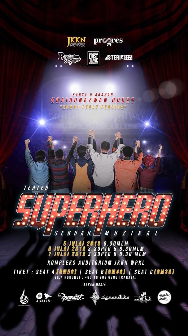 DiNMawar's tweet photo. Ada show Muzikal bakal dipentaskan awal Julai ini. Power naskahnya. Lagu pun boleh tahan layan. Datanglah nanti. Ajak sahabat2 lain yang berminat mahu nonton. Boleh tolong sebar dan khabarkan pada semua juga! Ayuh! 
#TeaterSuperheroSebuahMuzikal #SuperheroSebuahMuzikal https://t.co/Sm7Ejg7ah0