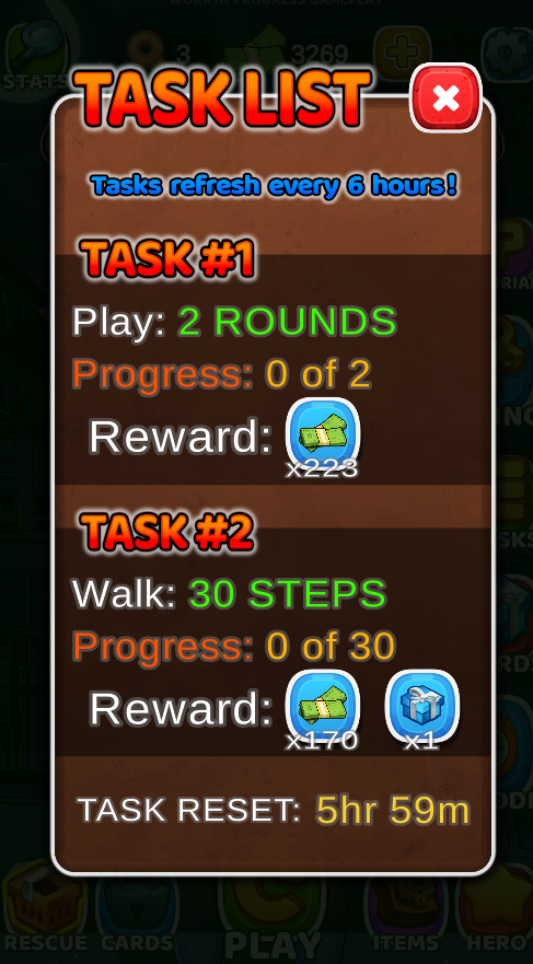 puffpirate's tweet photo. Work in progress of our daily tasks that reset every 6 hours to get you that extra boost! Just tweaking up the graphics and we're good to go ! #quickcard #mobilegame #indieGameTrends #gamedev #indiedev #indiedevhour #indiegame #indiegames #indiegamedev #gameart https://t.co/OTBPd4V4MS