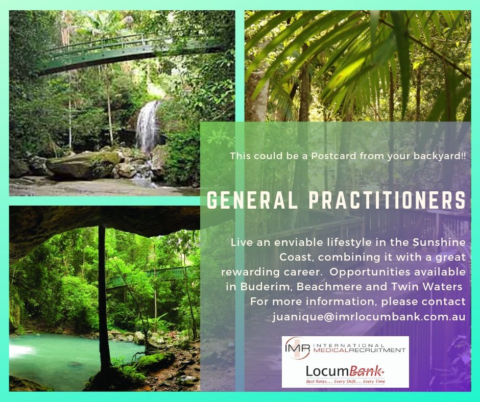 juanlie72's tweet photo. @RACGP - Calling VR-GP's (DWS) - Part Ownership opportunities in Sunshine Coast.  Contact me on juanique@imrlocumbank.com.au for more info #gpcareers #medicalcareers https://t.co/d9hjeyFR9l