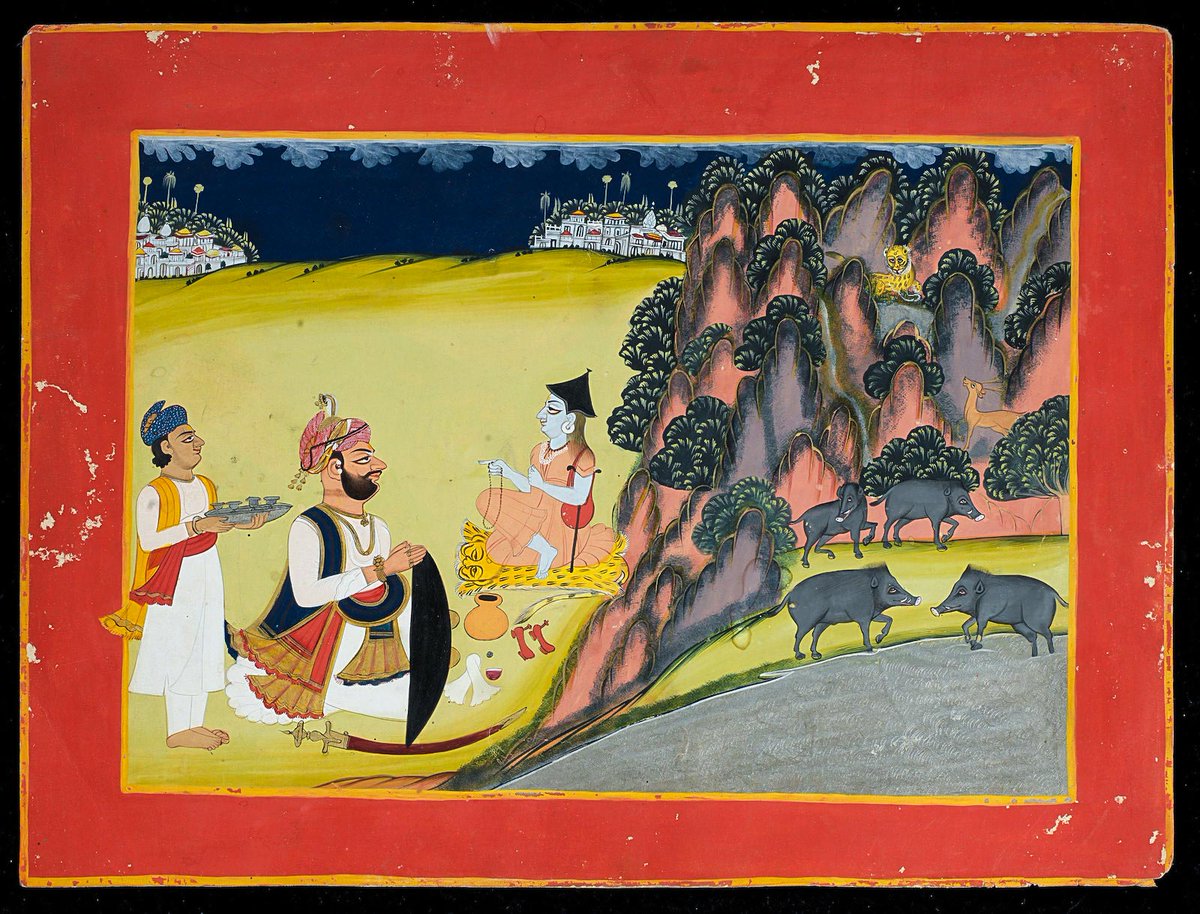 dpanikkar's tweet photo. Thakur Guman Singh of Sanderao with Yogi Dhundali Mal. Jodhpur, 1820. Bonham's. (Extra points for spotting the feline). https://t.co/JvTdoPVXgR
