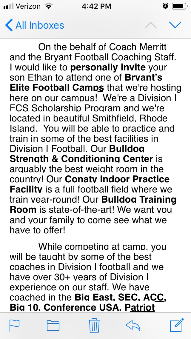 Ethan_Felix50's tweet photo. thank you so much for the invite @CoachGaston_  appreciate the opportunity to compete at @BryantUFootball #expecttowin https://t.co/zWezHOfKFy