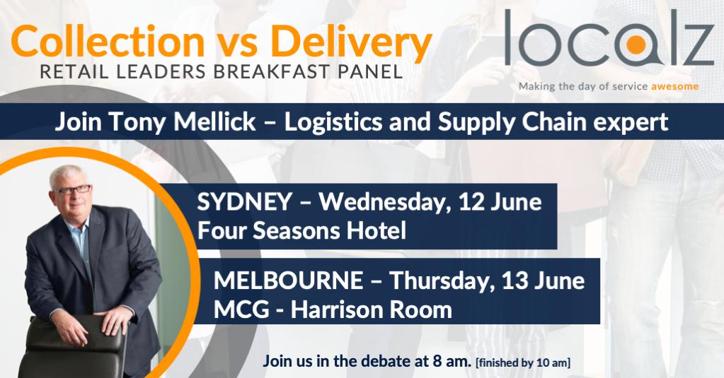 localz's tweet photo. Join Tony Mellick, a #logistics and #supplychain expert. Someone is always collecting, #consumer or #serviceprovider? But how do you #deliver? SYD -12 June https://t.co/Xzivgd7Je6 MELB - 13 June https://t.co/l1T5IsJCST #collection #retail #disruption #localz #elevatedexpectations https://t.co/cgPi1mGD3E