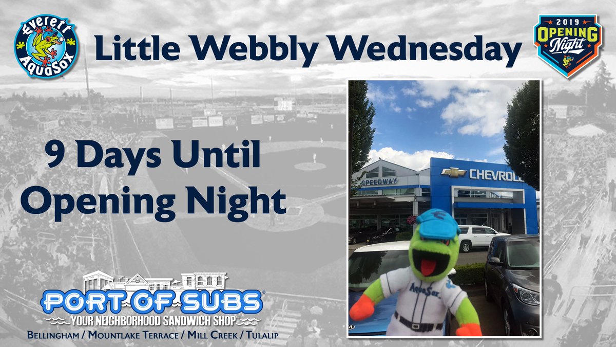 EverettAquaSox's tweet photo. Only 9 days left in our countdown to Opening Night presented by @portofsubs! #LittleWebbly took a spin behind some new wheels at Speedway Chevrolet. #HowBoutThemFrogs https://t.co/M4SPnMTdmd