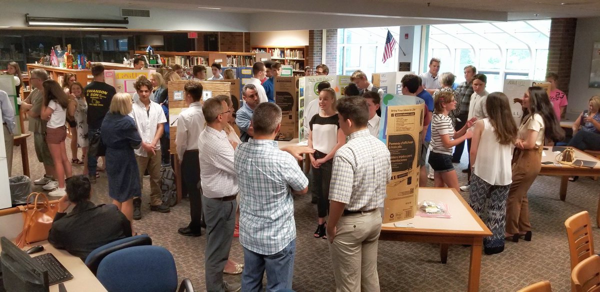 CoginchaugDECA's tweet photo. 7th annual Coginchaug Business Presentation Night. Students in the Intro to Business classes presented their Entrepreneurship Innovation Plans in a packed Library https://t.co/2a74LuKqFU