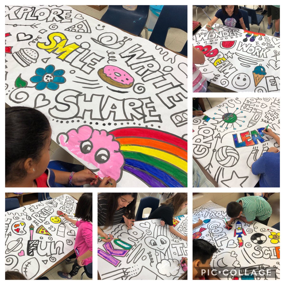 kellymann90's tweet photo. Many Wild Card Art moments happened this year! Here’s one from today, the last day of the year. We painted inspirational banners to hang at the beginning of next year. Gotta say, they loved it 💕. #bethewildcard  #ThisIsLSE @NISDLeonSprings @graciemespinoz4 @Jkuhlmann4567 https://t.co/vRHq4k1euC