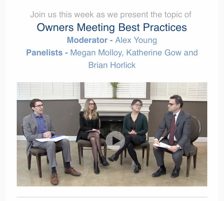 CCIToronto's tweet photo. Check out https://t.co/9PWNU8CvHL for our latest casual chat, this one is all about owners meetings.
Featuring @aiy89 @meganmolloy @KGowCondo and Brian Horlick of @HLDLawyers
#condos #meetings #bestpractices #convos #condoconvos https://t.co/oyriprGP7W