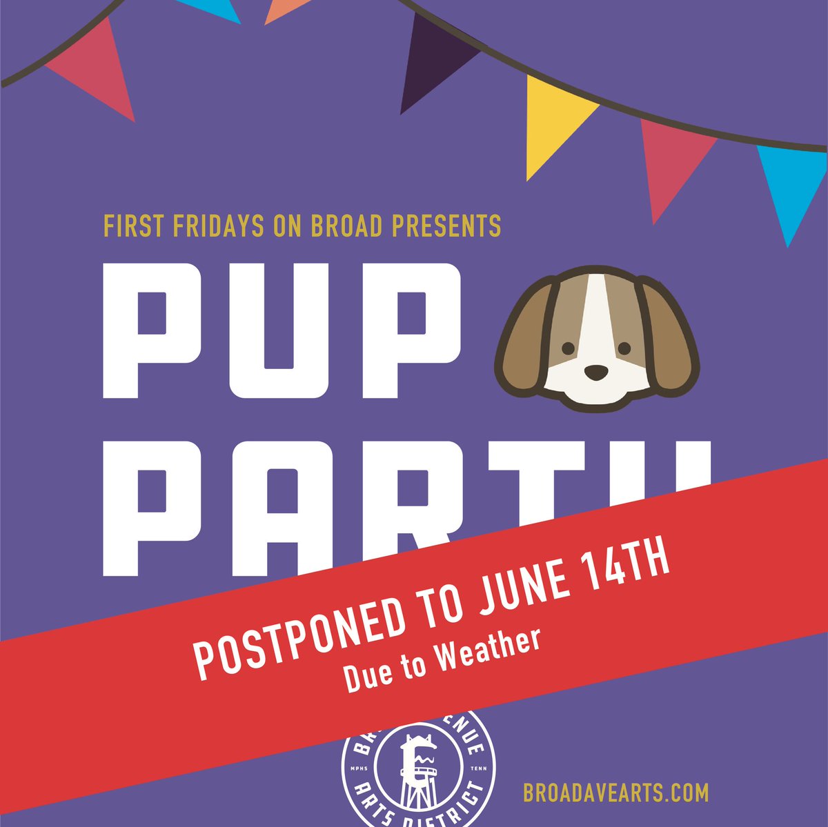 ICYMI:  tomorrow evening will be wet and stormy. Not great for an outdoor pup party. Please help us spread the word that we are postponing until next Friday (June 14).