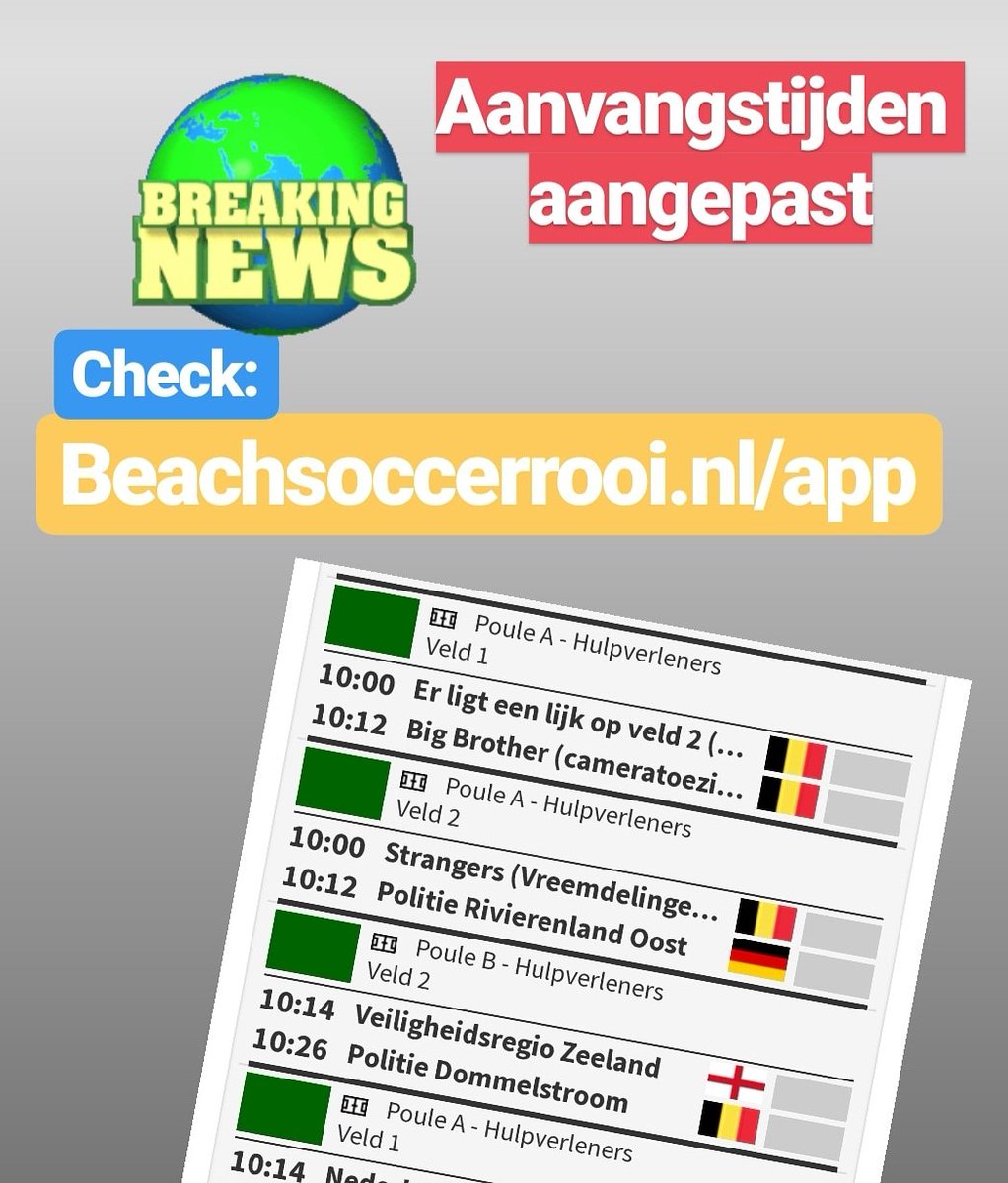 nkhulpdiensten's tweet photo. Check de app want de aanvangstijden zijn aangepast omdat er 1 team is afgemeld. https://t.co/uqjFxUmtY1 https://t.co/4DZndBZ9VM