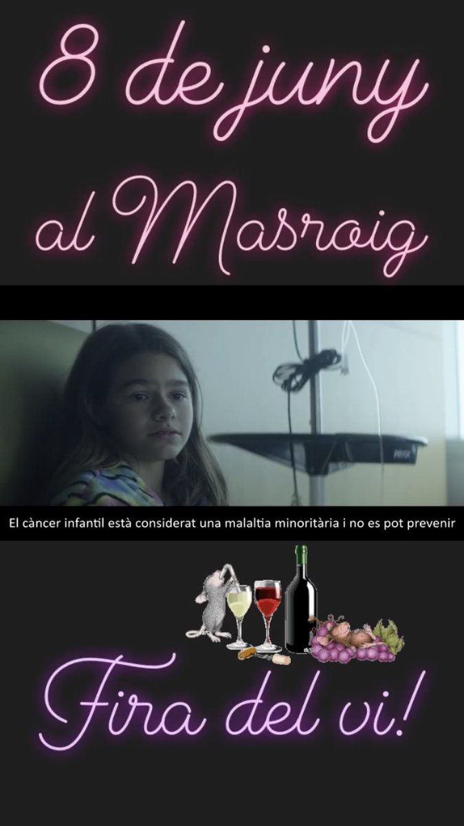 SaraBlanch_SB's tweet photo. Vine a la Fira del Vi Solidari del Masroig el 8 de juny!!! En benefici per a la investigació del càncer infantil per l’Hospital Sant Joan de Deu. #firadelvisolidaridelmasroig #8dejuny #investigació #cancerinfantil https://t.co/8anje4XY2f