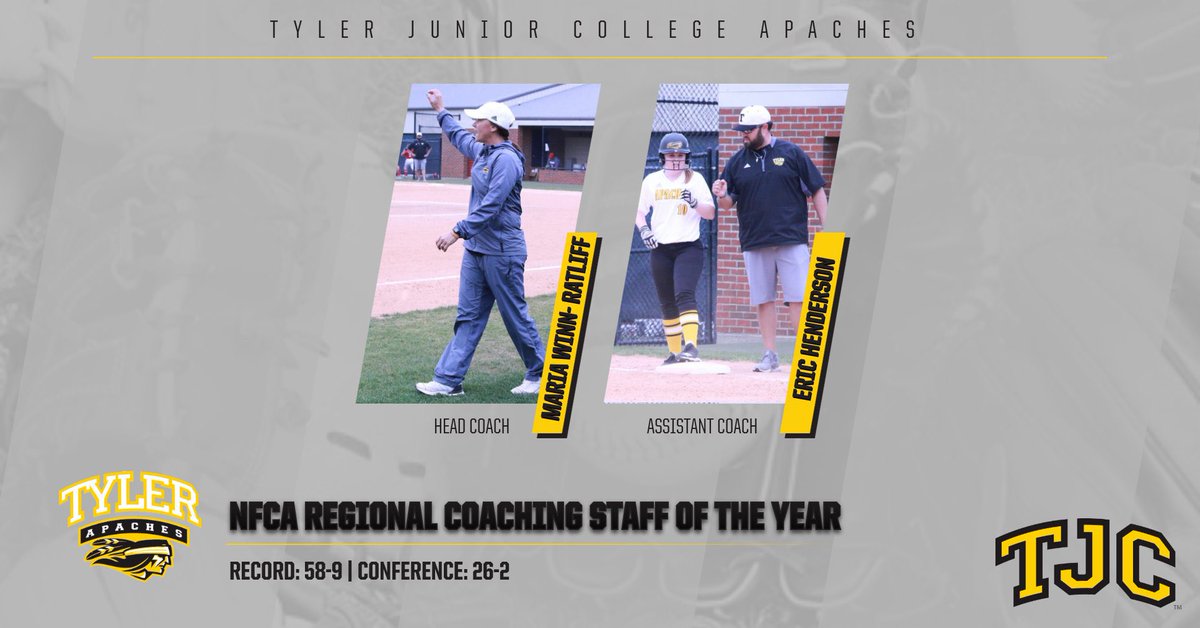 ApacheAthletics's tweet image. Congratulations to Coach Maria Winn-Ratliff and Coach Eric Henderson for receiving NFCA Regional Coaching Staff of the Year! 

#ApacheStrong