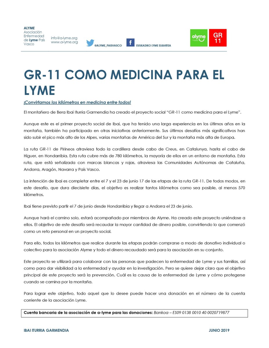 Manttale's tweet photo. El montañero de Bera Ibai Iturria inicia el 7 de junio un reto en los Pirineos para apoyar a la asociación Lyme, que agrupa a familiares y afectados por esta enfermedad. Os animamos desde aquí a hacer un donativo.  

Para conocer más, pincha aquí. 
https://t.co/hA2CKiseAO https://t.co/vQPwkggezV