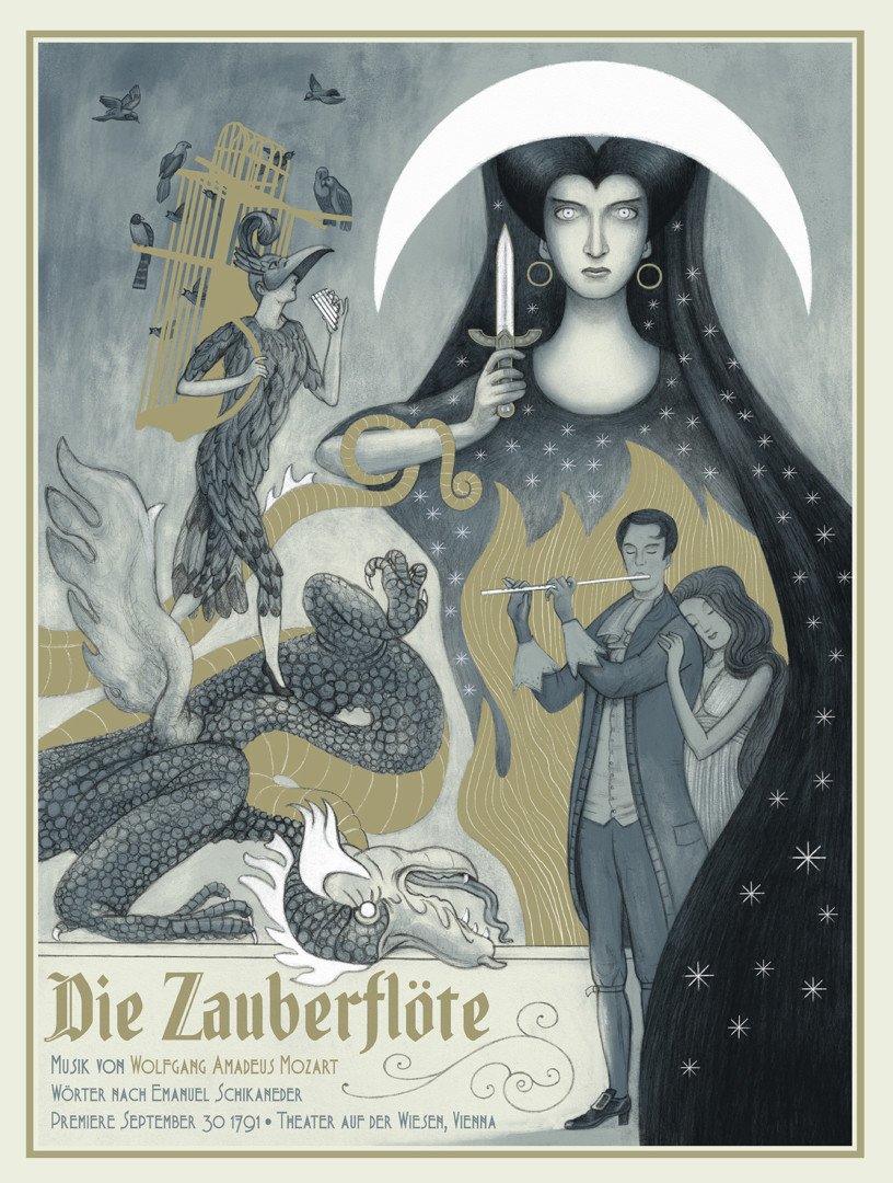 OperaSanJose's tweet photo. Wonderful poster for 'The Magic Flute' by illustrator @jonathanburton ! Avail at https://t.co/2qiLQCmzRY #opera #operaart #operaposter https://t.co/tn5BJS8KND