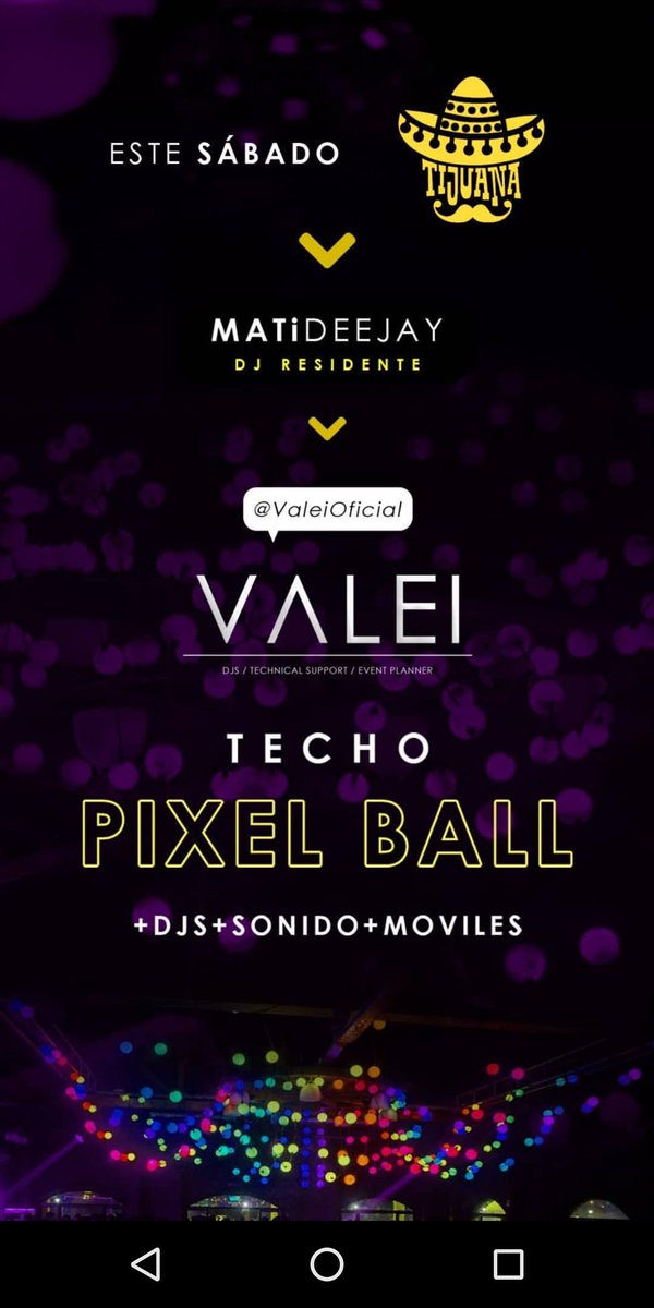tijuana_disco's tweet photo. El techo se pone de todo colores el sábado #pixelball
#valei #matileivadj
#cabezasmoviles
#sonidopotenciado
#promo19 https://t.co/0PJKECxq0O