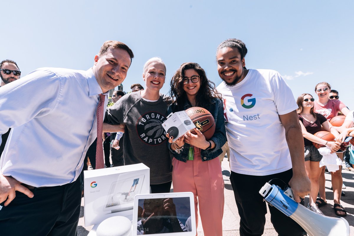 NBACanada's tweet photo. 5 lucky participants went home with the latest in @Google tech! 

#NBABallDrop | #GoogleNest | #NBAFinals https://t.co/KLcHJQ5kGV