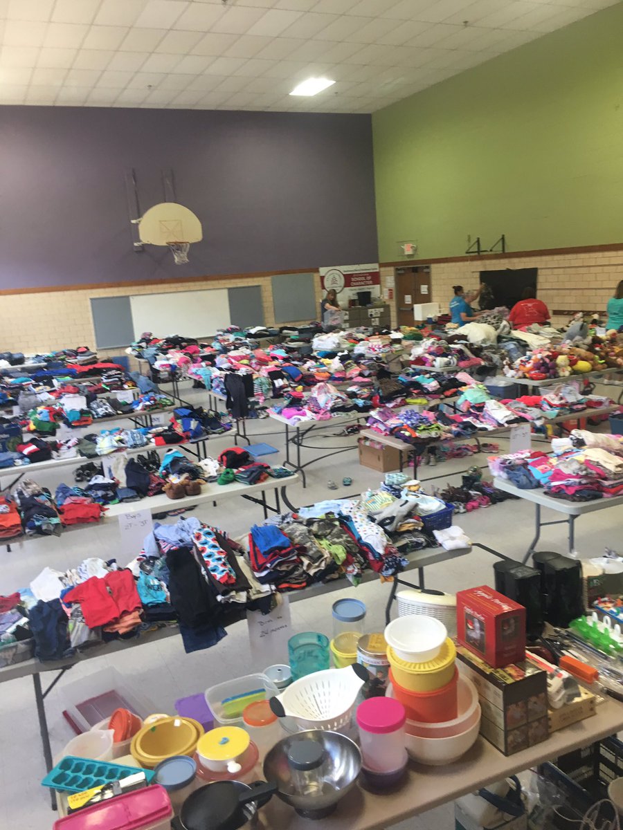 Wilding6Sarah's tweet photo. Ready for our “free sale” tomorrow 10-7 at Southwest to help families hit by the tornado and flooding.  My heart is full and so is the gym!  #jcstrong  #strongertogether https://t.co/HmGKXQRTYg
