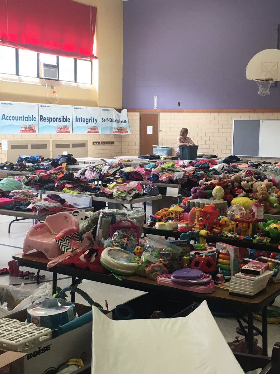 Wilding6Sarah's tweet photo. Ready for our “free sale” tomorrow 10-7 at Southwest to help families hit by the tornado and flooding.  My heart is full and so is the gym!  #jcstrong  #strongertogether https://t.co/HmGKXQRTYg