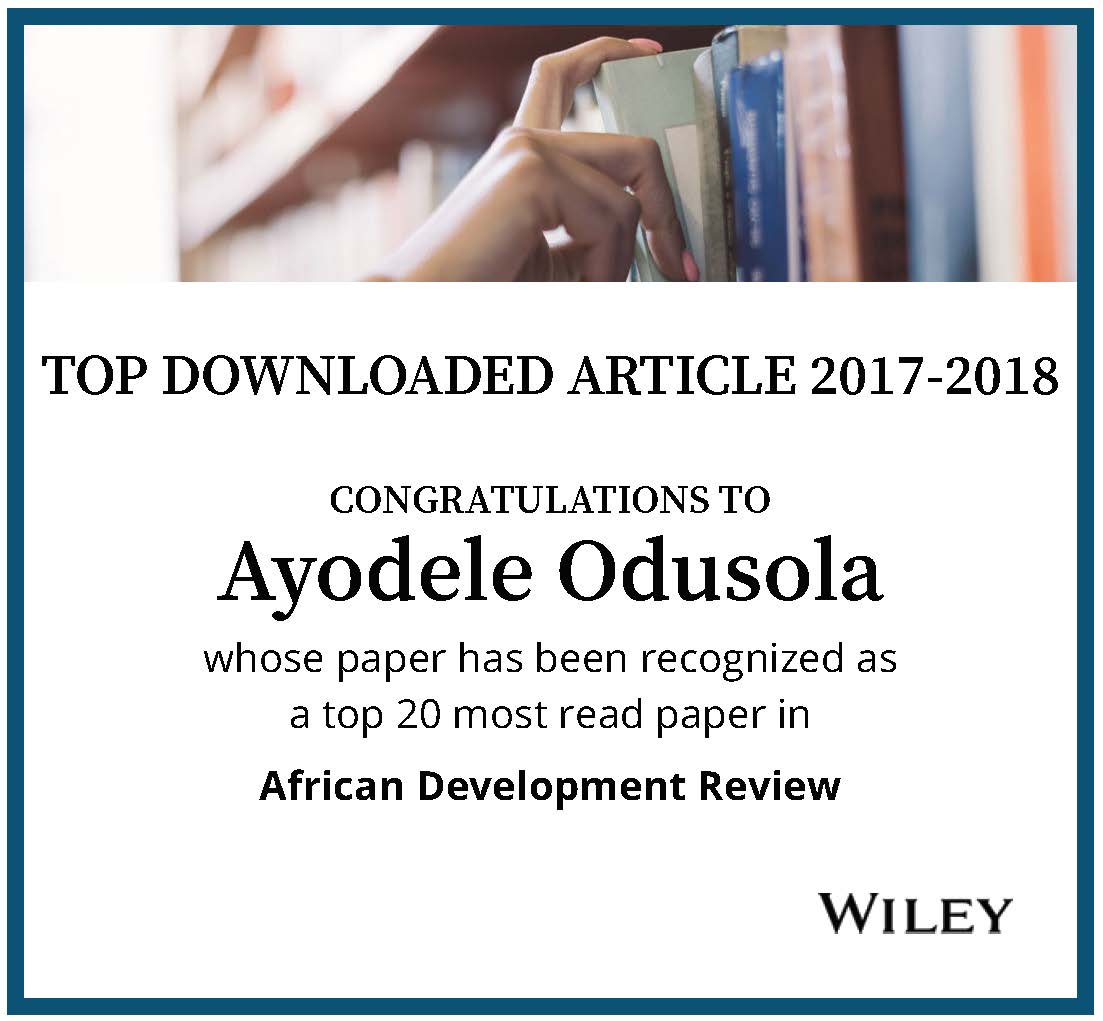 AyodeleOdusola's tweet photo. To my surprise!  My article on Fiscal Space, Poverty, and Inequality in Africa is one of the most downloaded articles in African Development Review for 2018!  Read it here: https://t.co/XYHbmzpuQK https://t.co/Z29Z1qwMXA