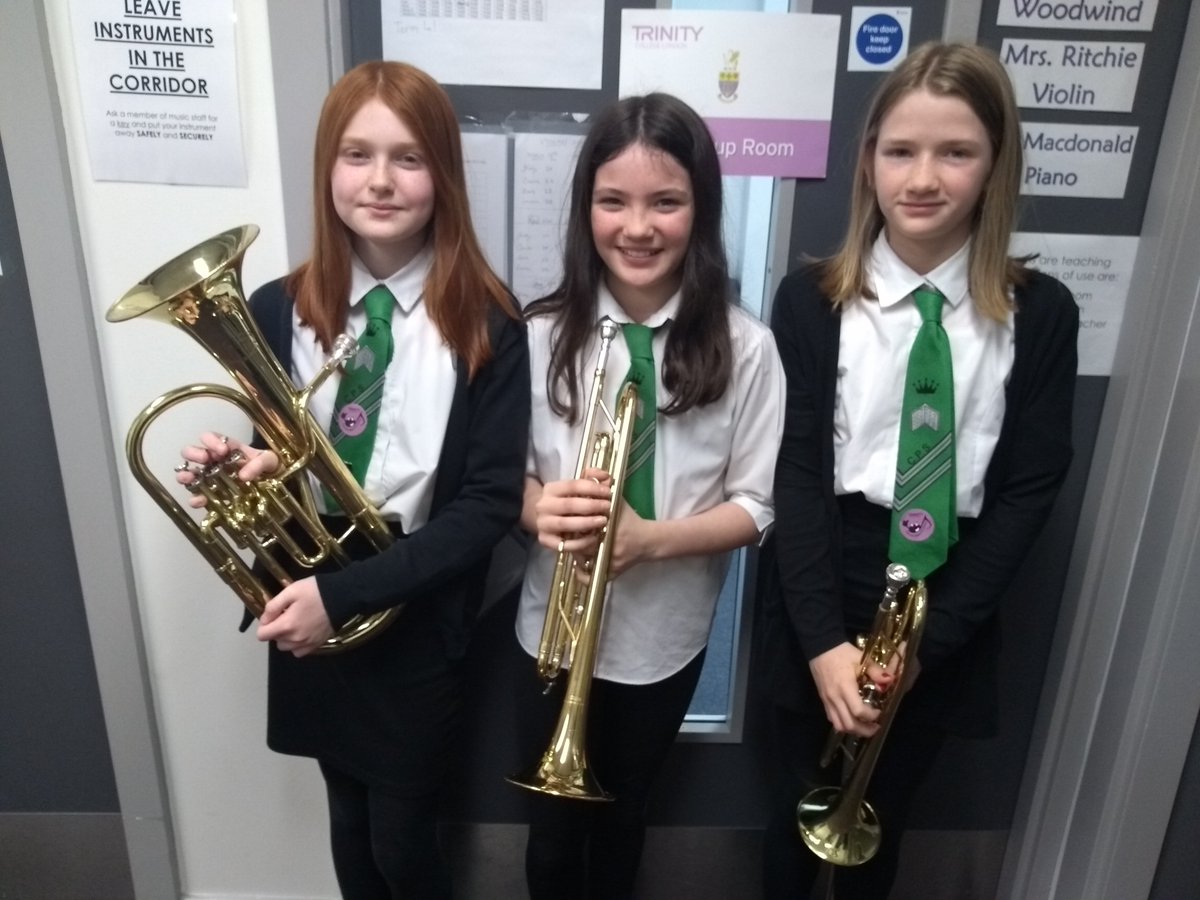 DunHSmusic's tweet photo. A number of our brass and woodwind students took their @TrinityC_L  performance exams today in our school. We also welcomed 3 of our brass players from @CanmorePS 🎺🎶Very well done, all 🌟#proudteachers #ARCC https://t.co/jBE6dtfNBF