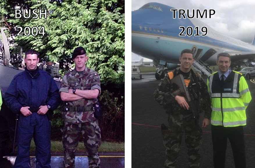 In 2004 brothers Garda Paul Slattery & Lt David Slattery were on duty for President Bush visit. 15  years later and Insp Slattery & Comdt Slattery are promoted and back in situ! 
#BrothersInArms
#TrumpVisit
#TrumpInIreland