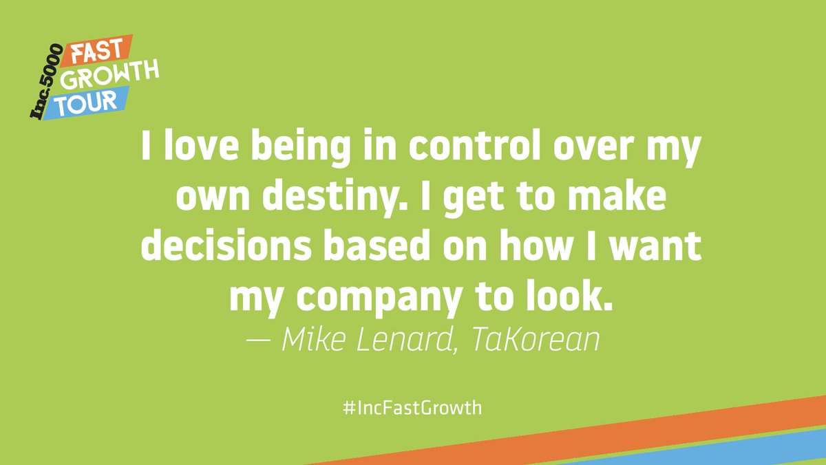 Inc's tweet photo. The big perk to entrepreneurship. @ChiefTaKo gets honest at #IncFastGrowth. Presented by @CapitalOneSpark https://t.co/FfdyLf2Gx7